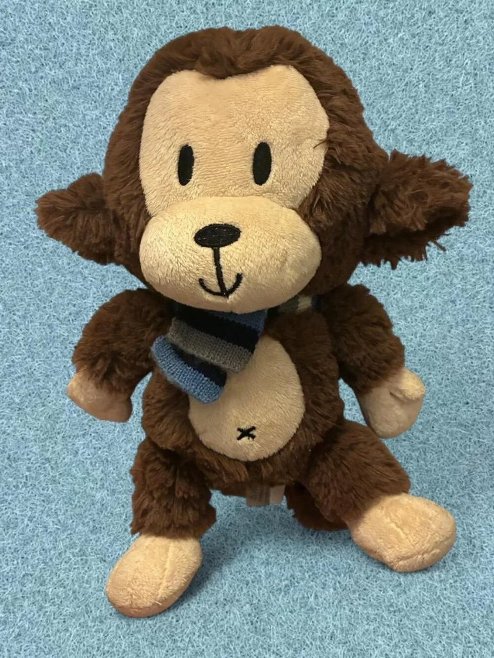 The Childrens Place Monkey Plush Blue Striped Scarf Stuffed Animal